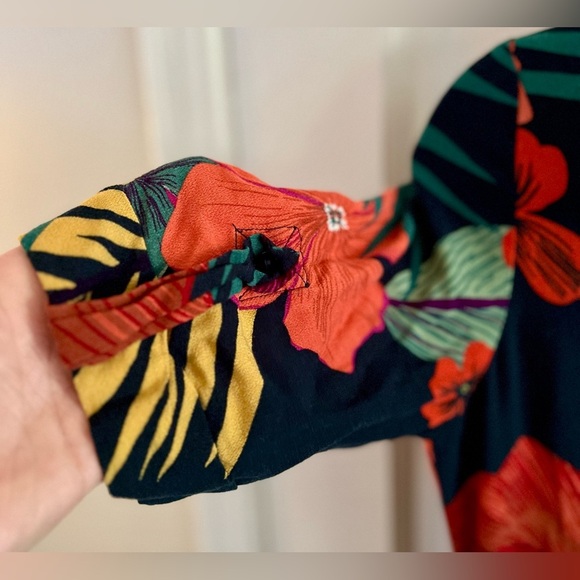 ZARA TRF Tropical Floral Leaf Button Down Dress, Size L - Picture 8 of 14